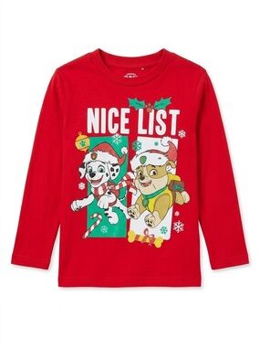 Paw Patrol Christmas Long Sleeve T-Shirt Red Holiday Graphic 4T